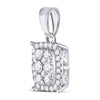 14kt White Gold Womens Round Diamond Rectangle Cluster Pendant 1/4 Cttw