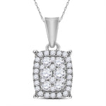 14kt White Gold Womens Round Diamond Rectangle Cluster Pendant 1/4 Cttw