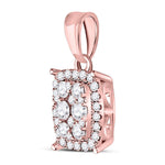 14kt Rose Gold Womens Round Diamond Rectangle Cluster Pendant 1/4 Cttw