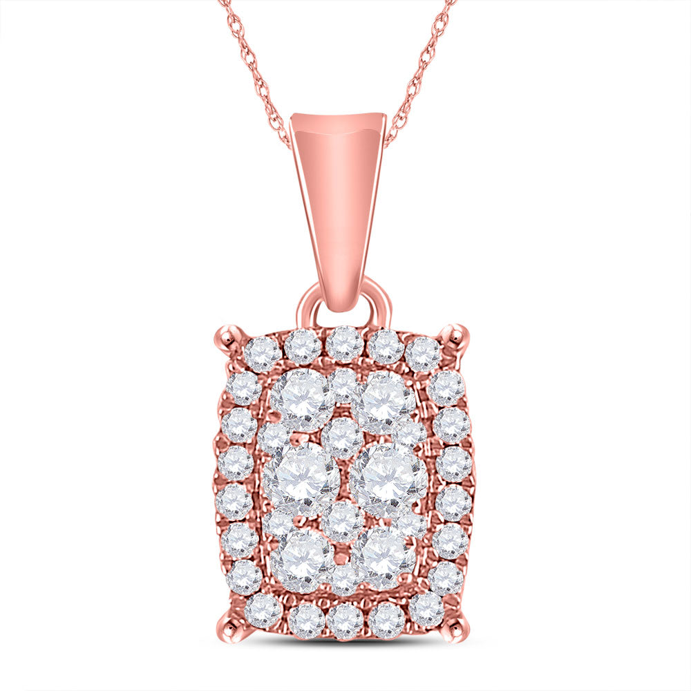 14kt Rose Gold Womens Round Diamond Rectangle Cluster Pendant 1/4 Cttw