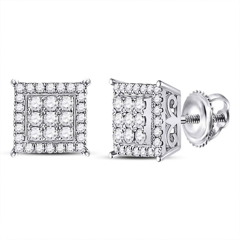 14kt White Gold Womens Round Diamond Square Cluster Earrings 1/2 Cttw