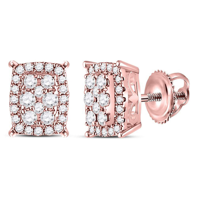 14kt Rose Gold Womens Round Diamond Rectangular Cluster Earrings 1/4 Cttw