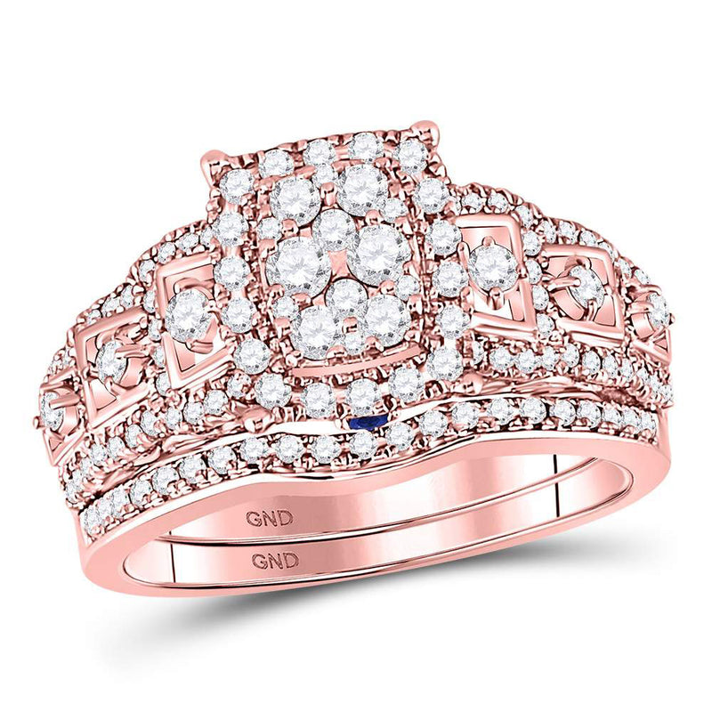 14kt Rose Gold Round Diamond Bridal Wedding Ring Band Set 1 Cttw