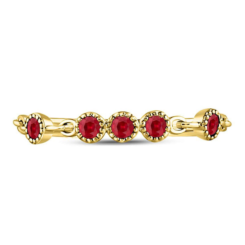 10kt Yellow Gold Womens Round Ruby Dot Stackable Band Ring 1/5 Cttw