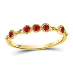 10kt Yellow Gold Womens Round Ruby Dot Stackable Band Ring 1/5 Cttw