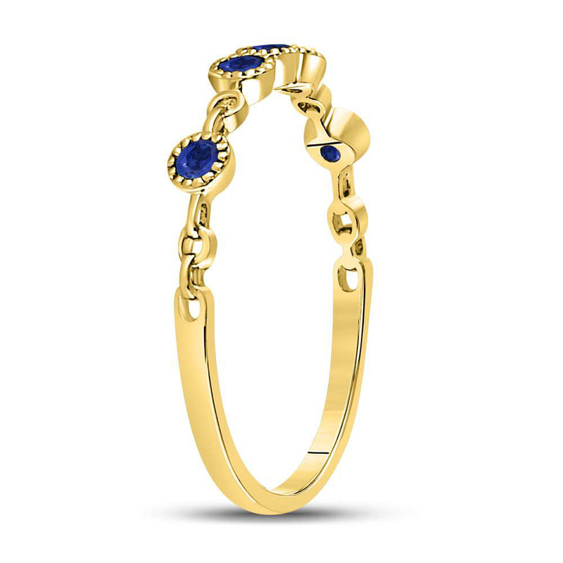 10kt Yellow Gold Womens Round Blue Sapphire Dot Stackable Band Ring 1/5 Cttw