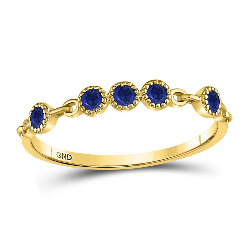 10kt Yellow Gold Womens Round Blue Sapphire Dot Stackable Band Ring 1/5 Cttw