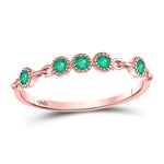 10kt Rose Gold Womens Round Emerald Dot Stackable Band Ring 1/20 Cttw