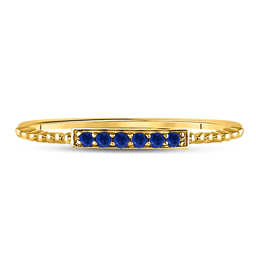 10kt Yellow Gold Womens Round Blue Sapphire Beaded Stackable Band Ring 1/20 Cttw