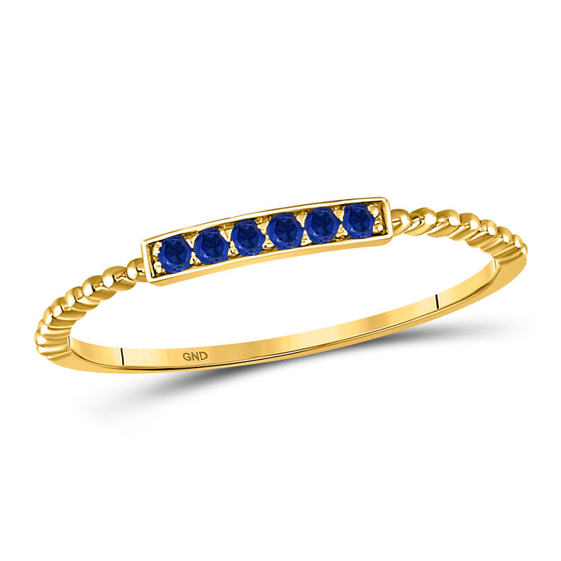 10kt Yellow Gold Womens Round Blue Sapphire Beaded Stackable Band Ring 1/20 Cttw