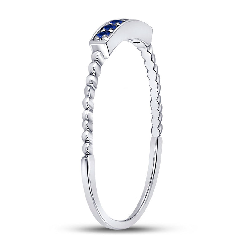 10kt White Gold Womens Round Blue Sapphire Beaded Stackable Band Ring 1/20 Cttw