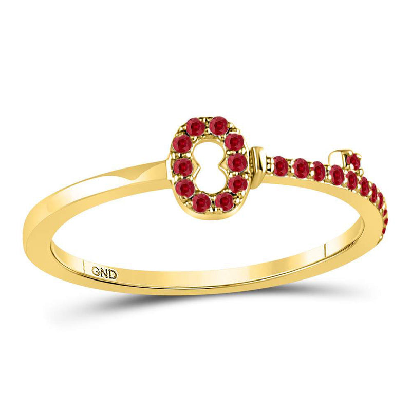 10kt Yellow Gold Womens Round Ruby Key Stackable Band Ring 1/5 Cttw