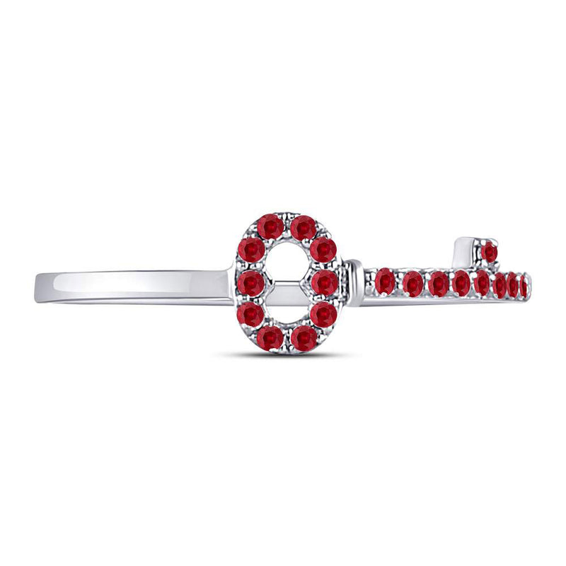 10kt White Gold Womens Round Ruby Key Stackable Band Ring 1/5 Cttw