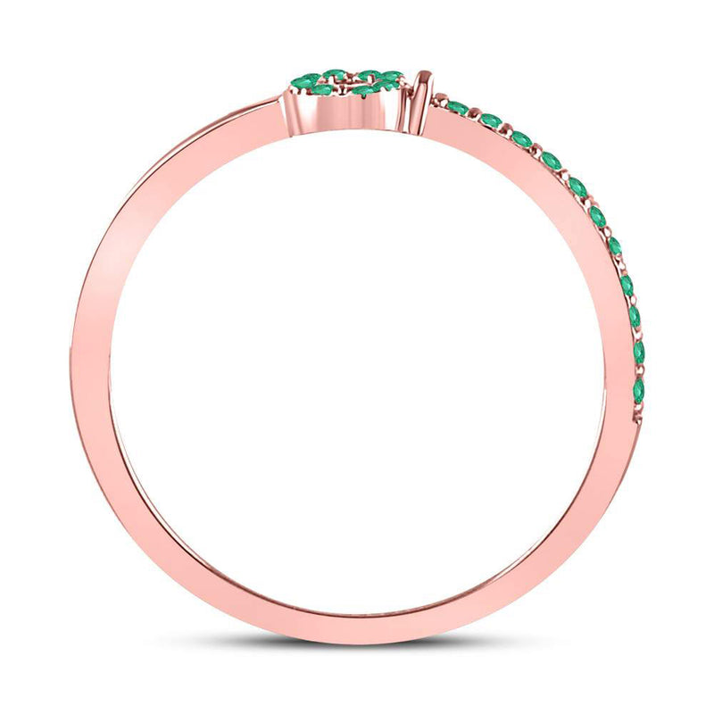 10kt Rose Gold Womens Round Emerald Key Stackable Band Ring 1/5 Cttw