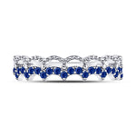 10kt White Gold Womens Round Blue Sapphire Scalloped Stackable Band Ring 1/4 Cttw