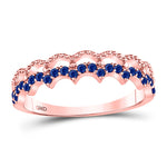 10kt Rose Gold Womens Round Blue Sapphire Scalloped Stackable Band Ring 1/4 Cttw