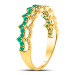 10kt Yellow Gold Womens Round Emerald Scalloped Stackable Band Ring 1/4 Cttw