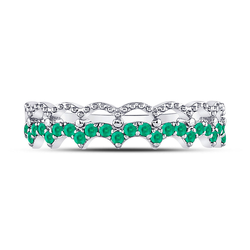 10kt White Gold Womens Round Emerald Scalloped Stackable Band Ring 1/4 Cttw