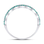 10kt White Gold Womens Round Emerald Scalloped Stackable Band Ring 1/4 Cttw