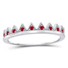 10kt White Gold Womens Round Ruby Beaded Chevron Stackable Band Ring 1/10 Cttw