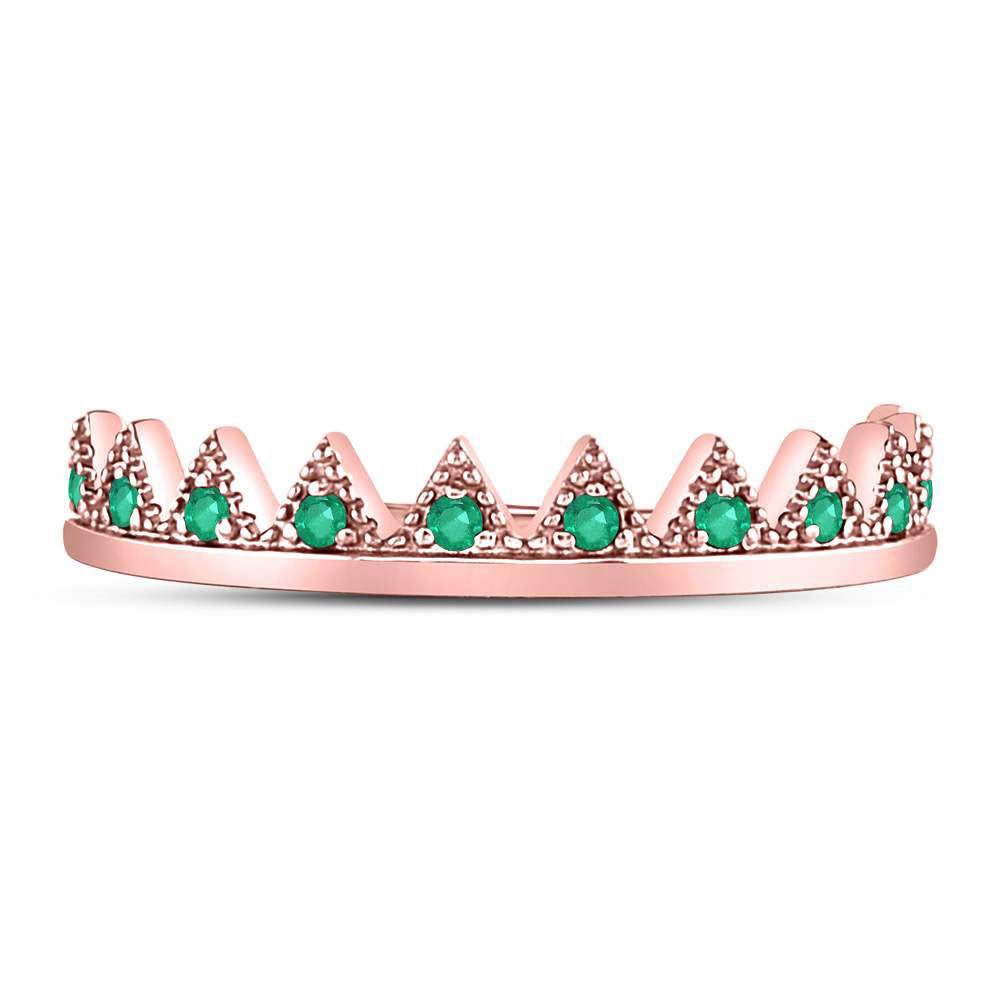 10kt Rose Gold Womens Round Emerald Chevron Stackable Band Ring 1/10 Cttw