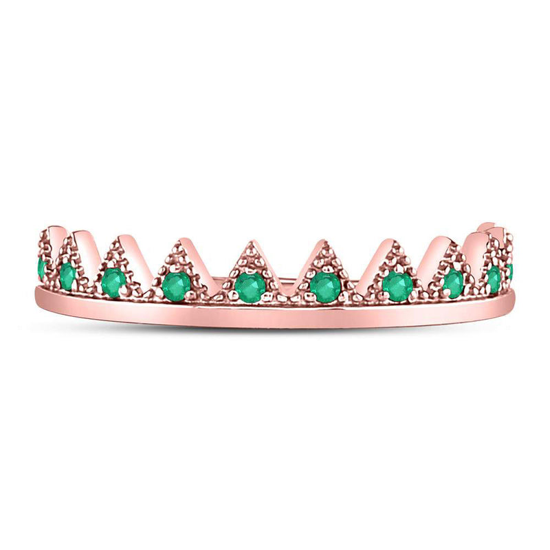 10kt Rose Gold Womens Round Emerald Chevron Stackable Band Ring 1/10 Cttw