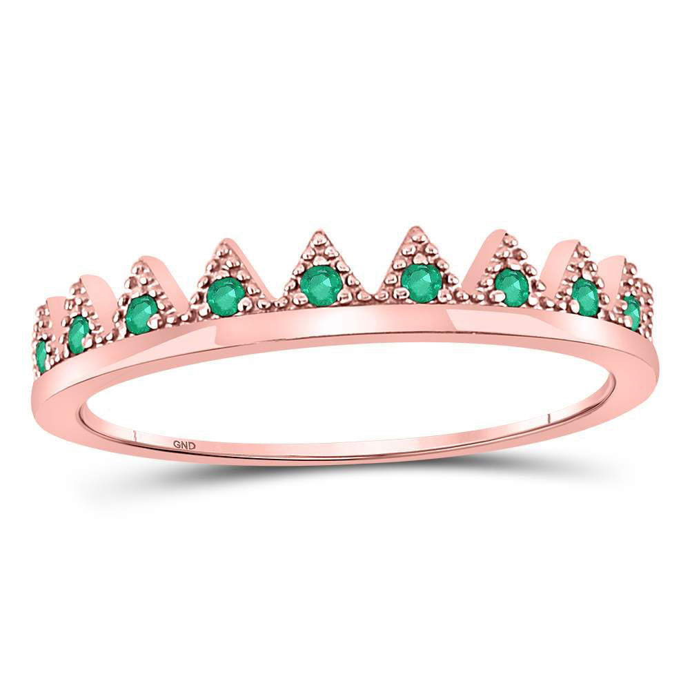 10kt Rose Gold Womens Round Emerald Chevron Stackable Band Ring 1/10 Cttw