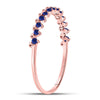 10kt Rose Gold Womens Round Blue Sapphire Single Row Stackable Band Ring 1/8 Cttw