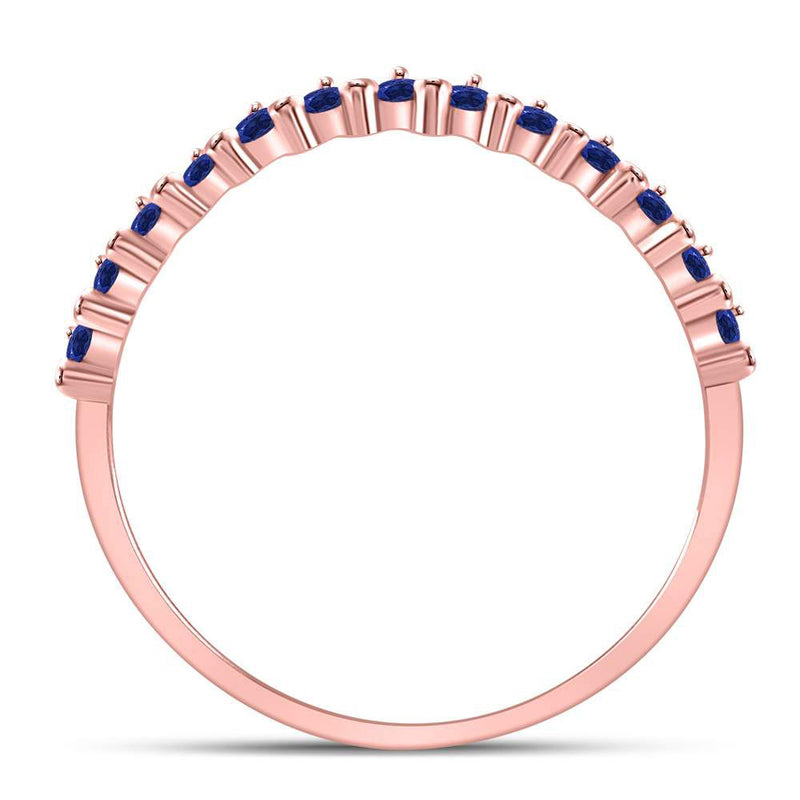 10kt Rose Gold Womens Round Blue Sapphire Single Row Stackable Band Ring 1/8 Cttw