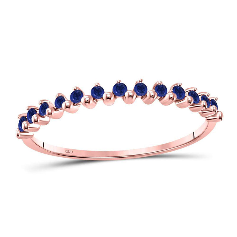 10kt Rose Gold Womens Round Blue Sapphire Single Row Stackable Band Ring 1/8 Cttw