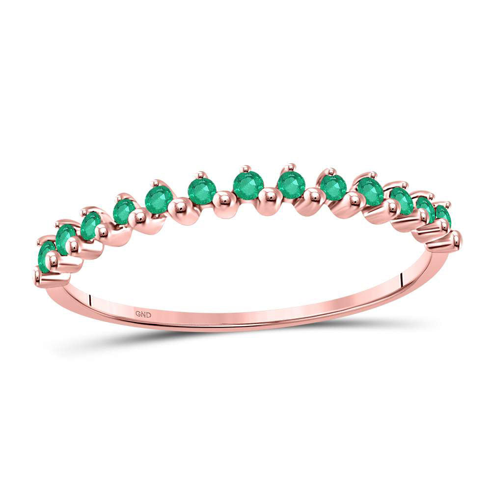 10kt Rose Gold Womens Round Emerald Stackable Band Ring 1/8 Cttw