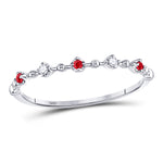 10kt White Gold Womens Round Ruby Diamond Beaded Stackable Band Ring 1/20 Cttw