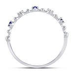 10kt White Gold Womens Round Blue Sapphire Diamond Beaded Stackable Band Ring 1/20 Cttw