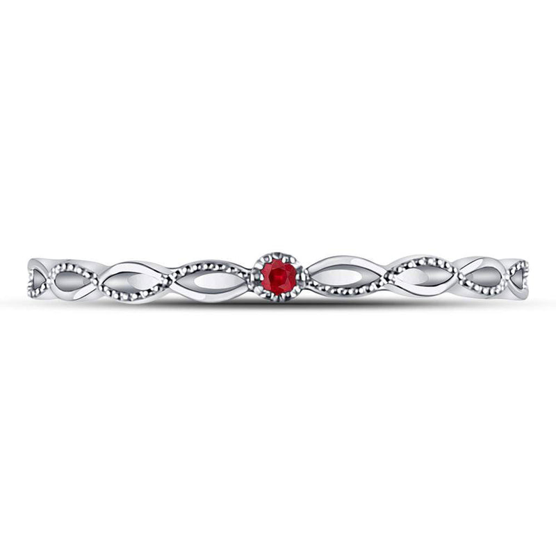 10kt White Gold Womens Round Ruby Solitaire Stackable Band Ring .01 Cttw