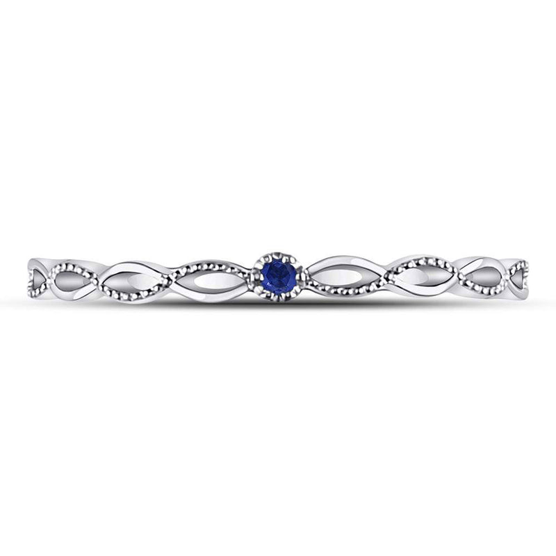 10kt White Gold Womens Round Blue Sapphire Milgrain Stackable Band Ring .01 Cttw