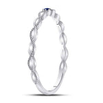 10kt White Gold Womens Round Blue Sapphire Milgrain Stackable Band Ring .01 Cttw