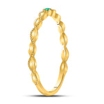 10kt Yellow Gold Womens Round Emerald Solitaire Milgrain Stackable Band Ring .01 Cttw