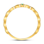 10kt Yellow Gold Womens Round Emerald Solitaire Milgrain Stackable Band Ring .01 Cttw