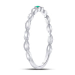 10kt White Gold Womens Round Emerald Solitaire Milgrain Stackable Band Ring .01 Cttw