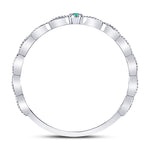 10kt White Gold Womens Round Emerald Solitaire Milgrain Stackable Band Ring .01 Cttw