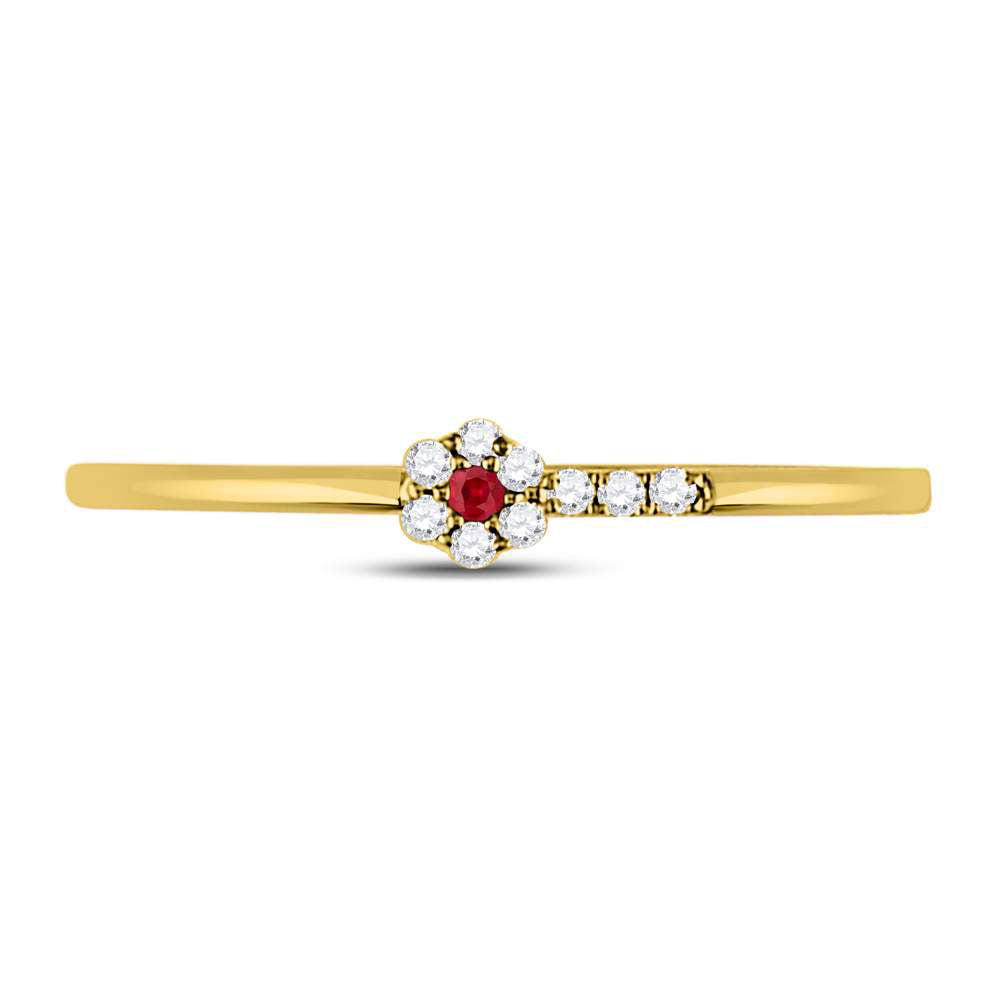 10kt Yellow Gold Womens Round Ruby Diamond Stackable Band Ring 1/20 Cttw