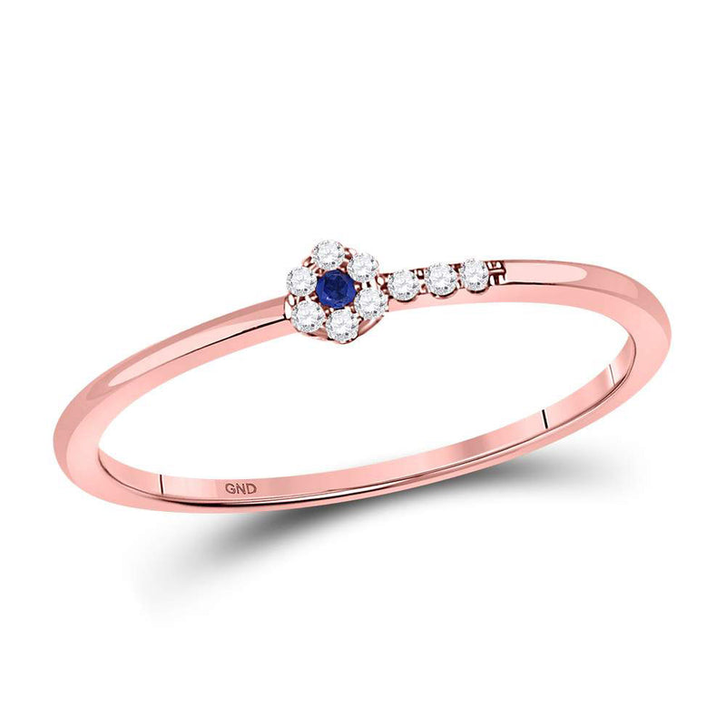 10kt Rose Gold Womens Round Blue Sapphire Diamond Stackable Band Ring 1/12 Cttw