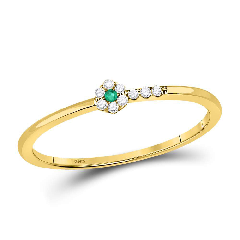 10kt Yellow Gold Womens Round Emerald Diamond Stackable Band Ring 1/20 Cttw