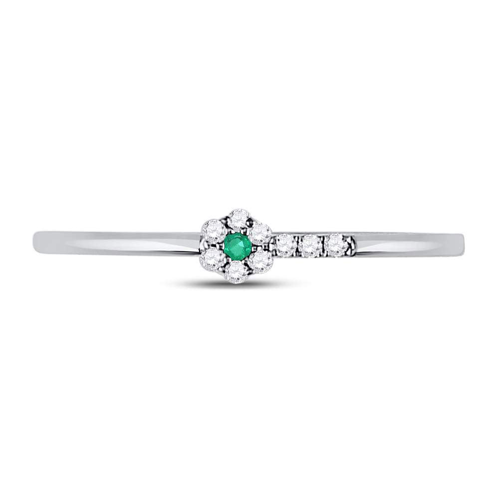 10kt White Gold Womens Round Emerald Diamond Stackable Band Ring 1/20 Cttw