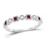 10kt White Gold Womens Princess Ruby Diamond Square Dot Milgrain Stackable Band Ring 1/8 Cttw