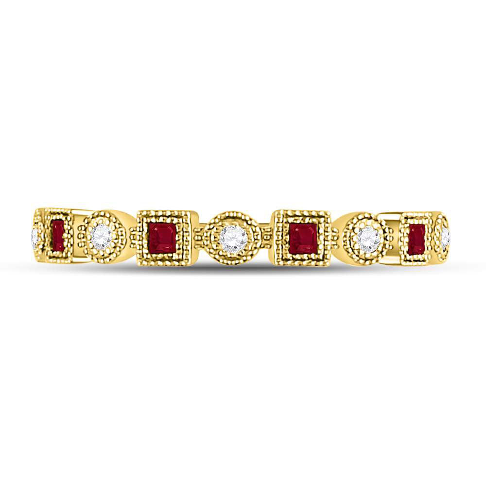 10kt Yellow Gold Womens Princess Ruby Square Dot Stackable Band Ring 1/8 Cttw