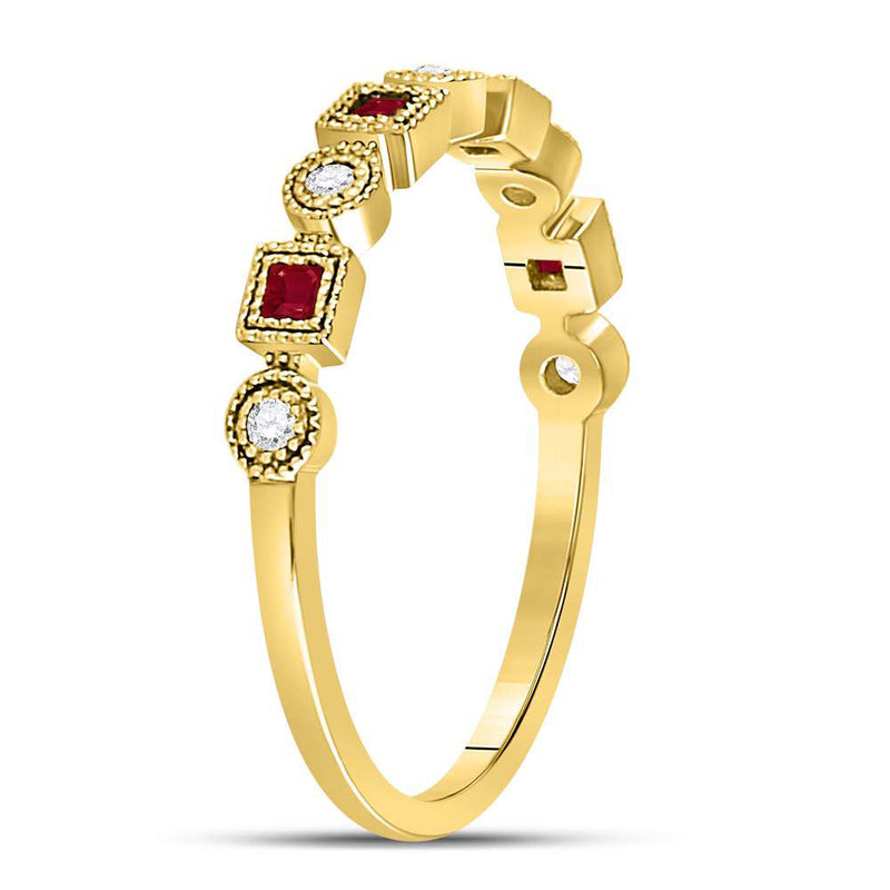 10kt Yellow Gold Womens Princess Ruby Square Dot Stackable Band Ring 1/8 Cttw