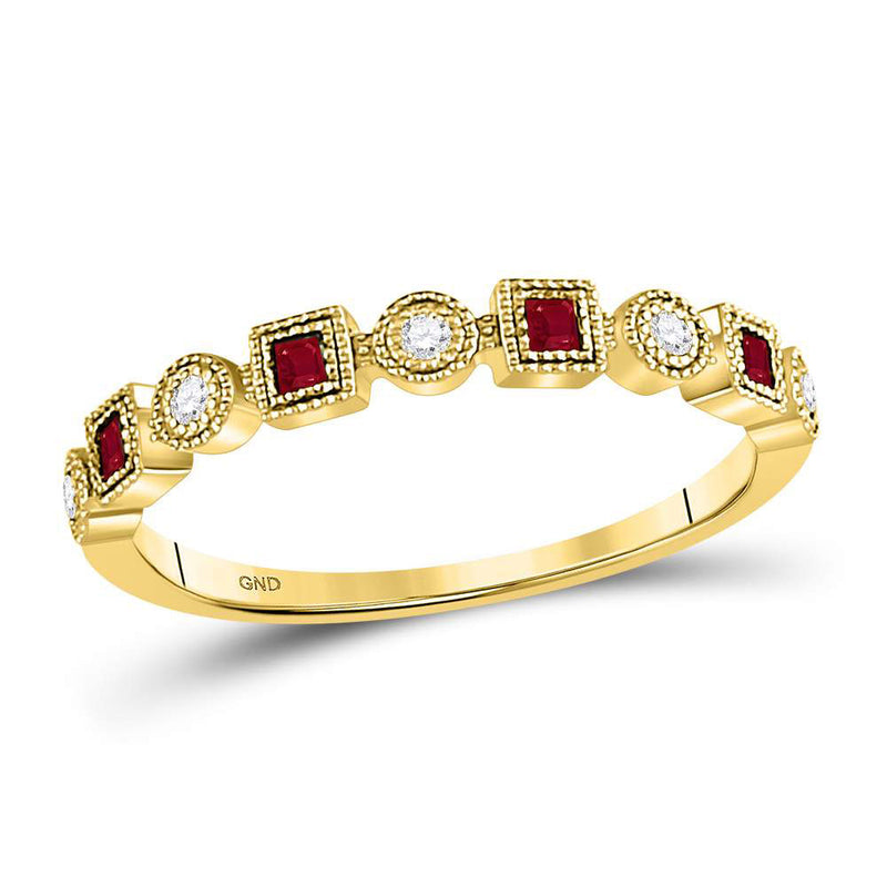 10kt Yellow Gold Womens Princess Ruby Square Dot Stackable Band Ring 1/8 Cttw