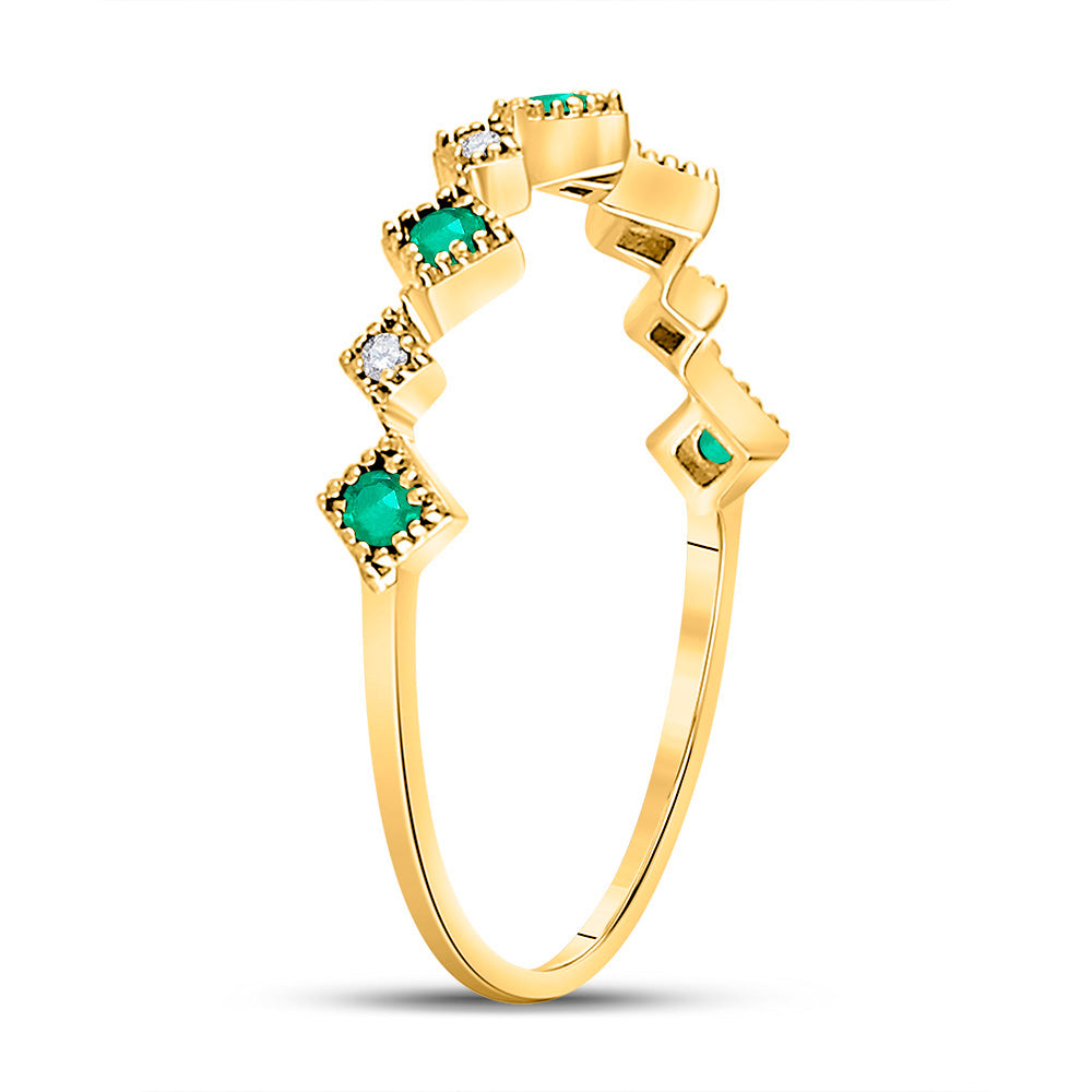 10kt Yellow Gold Womens Round Emerald Diamond Square Stackable Band Ring 1/5 Cttw