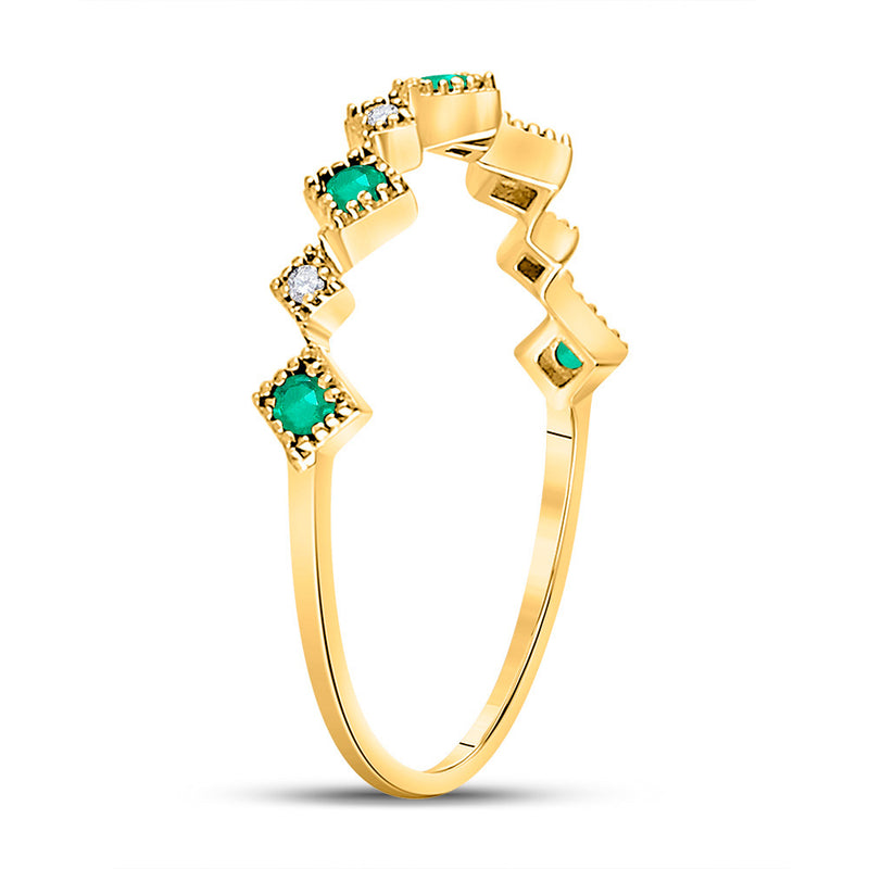 10kt Yellow Gold Womens Round Emerald Diamond Square Stackable Band Ring 1/5 Cttw